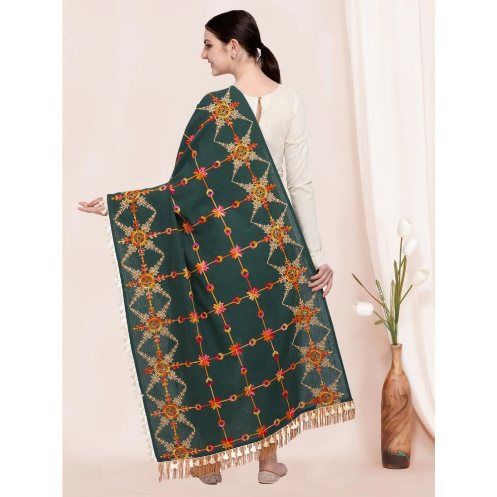 Amfyn Women's Cotton Embroidered Dupatta (Green, Length: 0.5 to 1 Mtr)