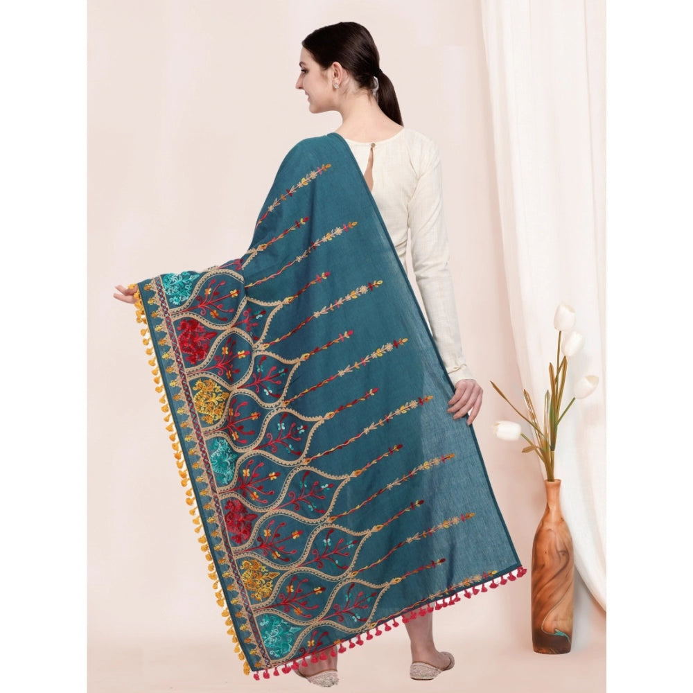 Amfyn Women's Cotton Embroidered Dupatta (Turquoise, Length: 0.5 to 1 Mtr)