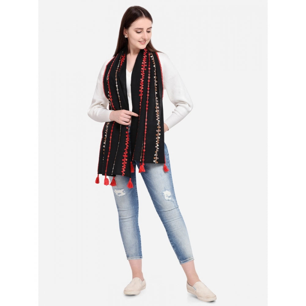 Amfyn Women's Cotton Opaque Stole (Black , Length: 1.5 to 2 Mtr)