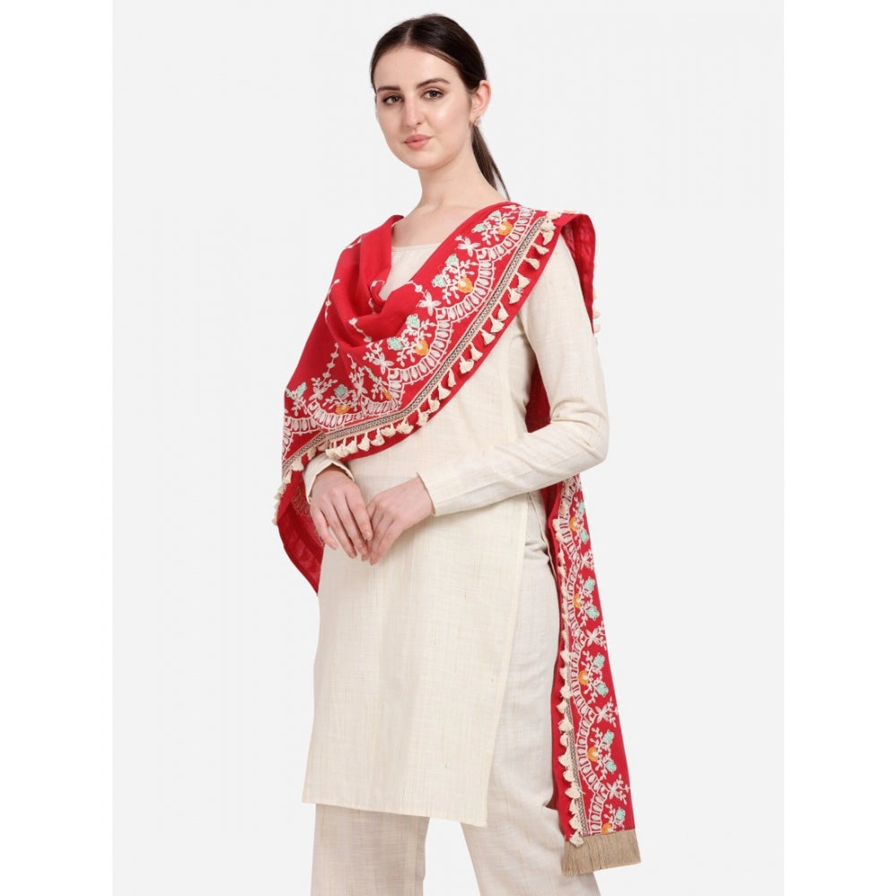 Amfyn Women's Cotton Embroidered Dupatta (Red, Length: 1.5 to 2 Mtr)
