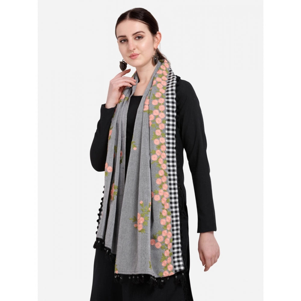 Amfyn Women's Cotton Embroidered Dupatta (Gray, Length: 0.5 to 1 Mtr)