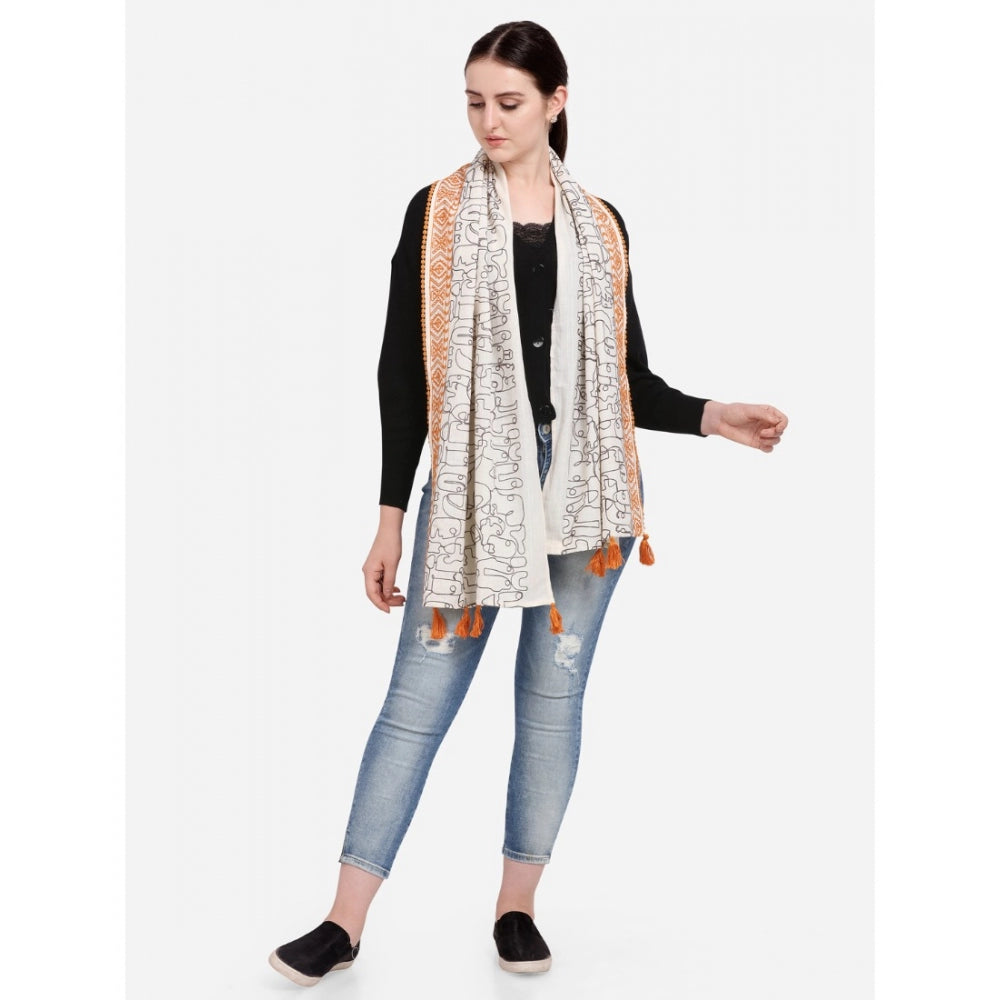 Amfyn Women's Cotton Opaque Stole (Offwhite , Length: 1.5 to 2 Mtr)