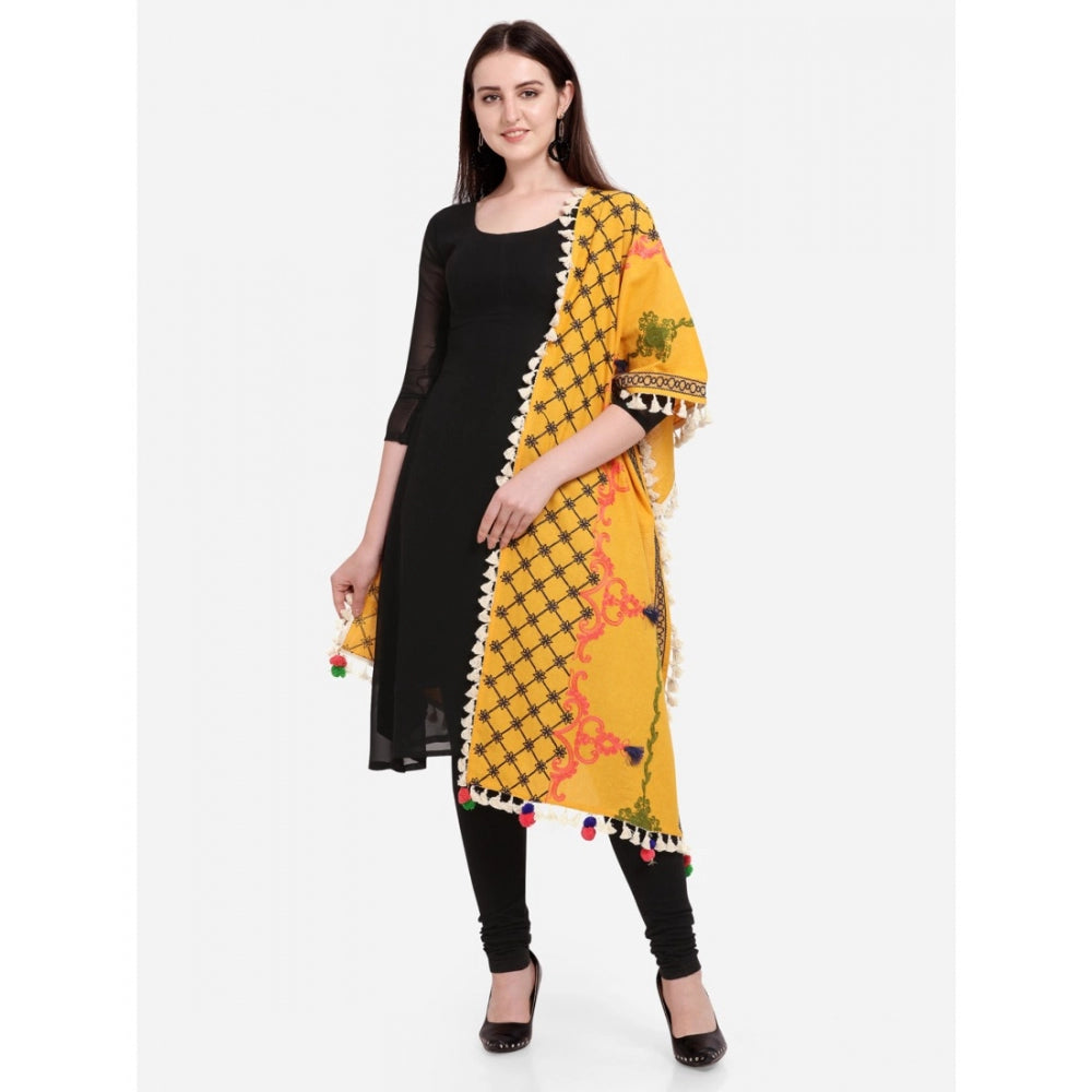 Amfyn Women's Cotton Embroidered Dupatta (Mustuard, Length: 1.5 to 2 Mtr)