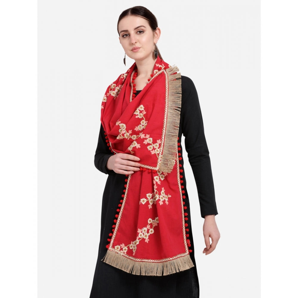 Amfyn Women's Cotton Embroidered Dupatta (Red, Length: 0.5 to 1 Mtr)