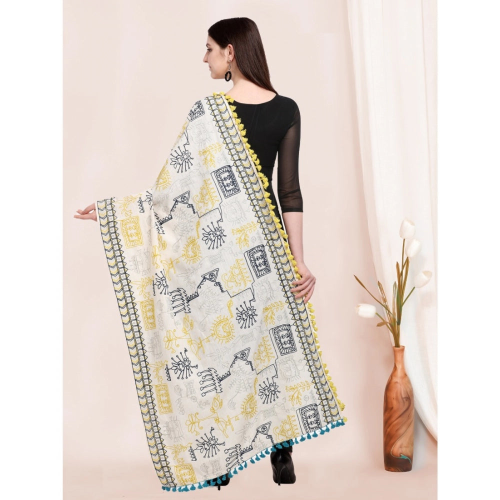Amfyn Women's Cotton Embroidered Dupatta (Off White, Length: 0.5 to 1 Mtr)