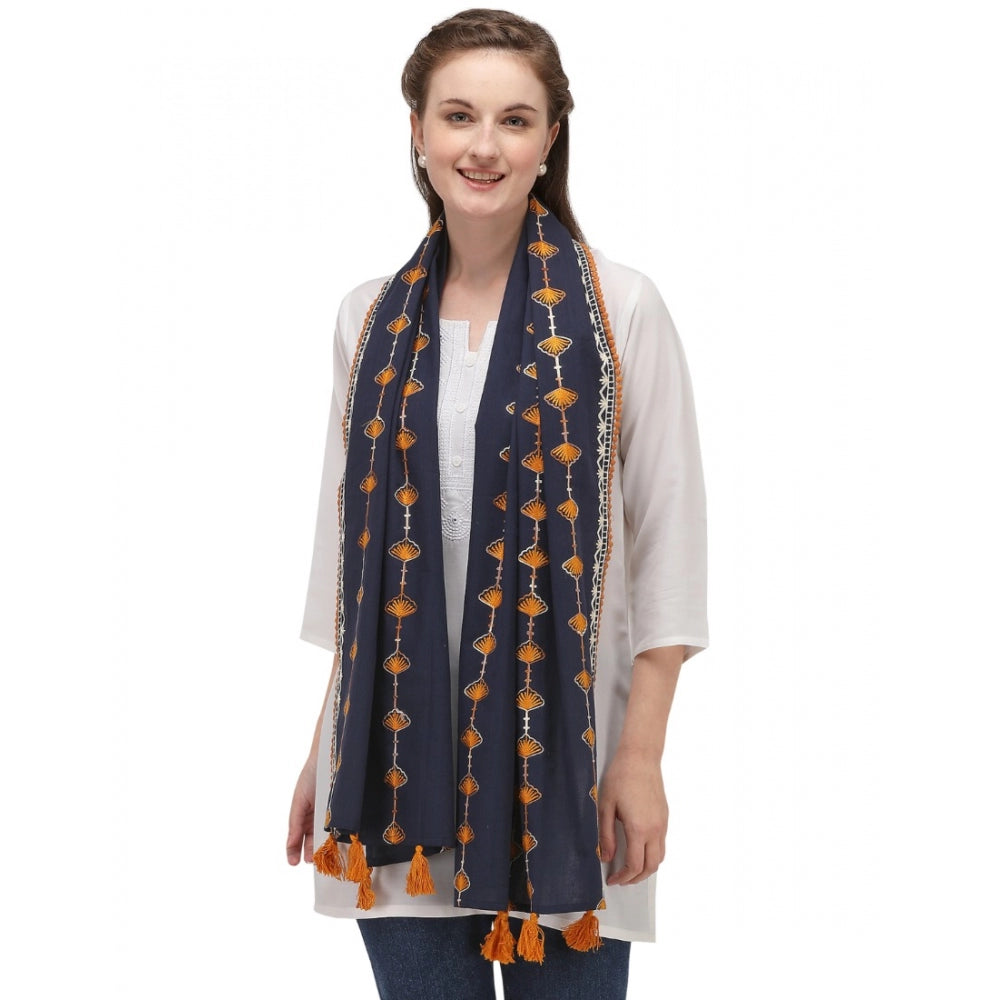 Amfyn Women's Cotton Opaque Stole (Navy Blue , Length: 1.5 to 2 Mtr)