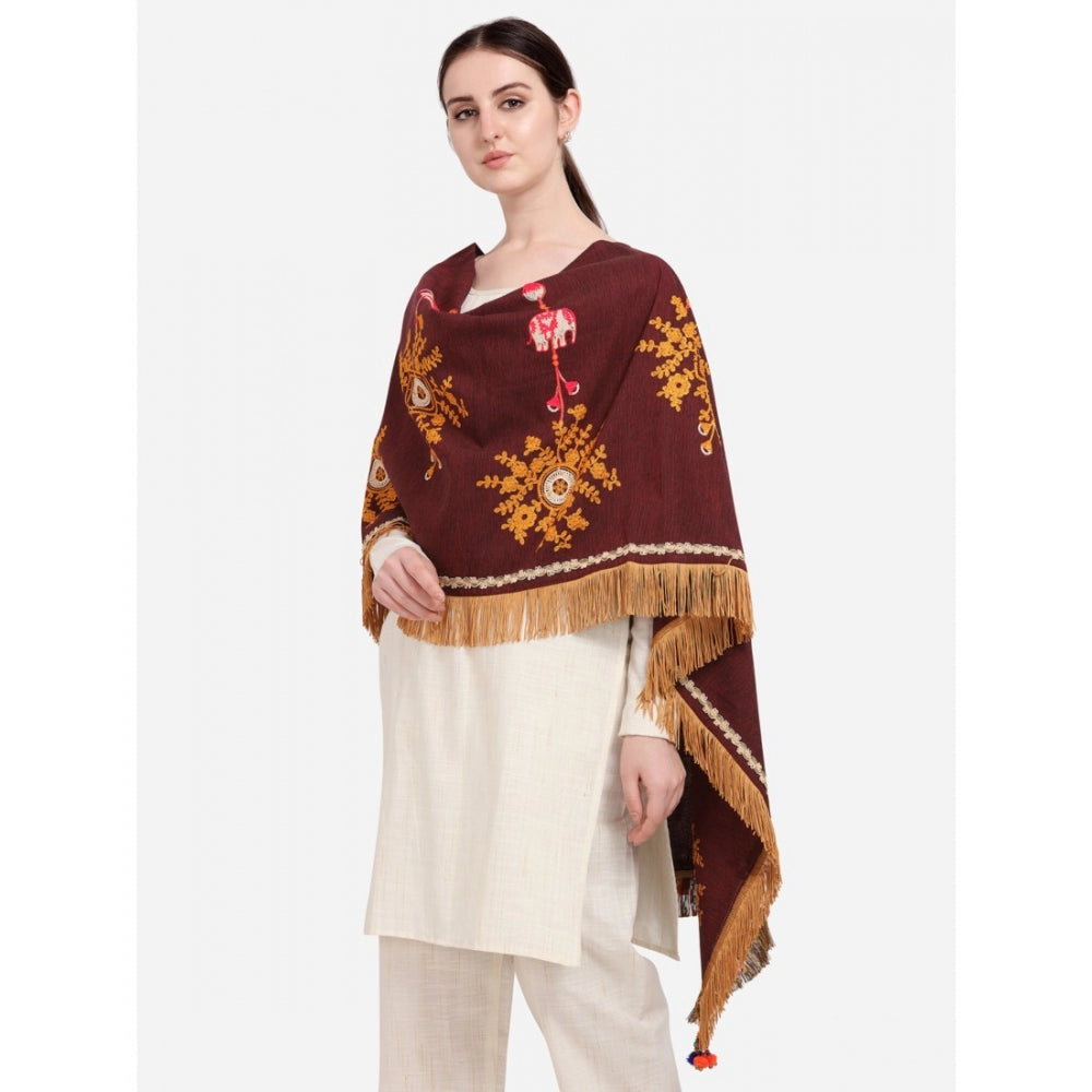 Amfyn Women's Cotton Embroidered Dupatta (Maroon, Length: 1.5 to 2 Mtr)