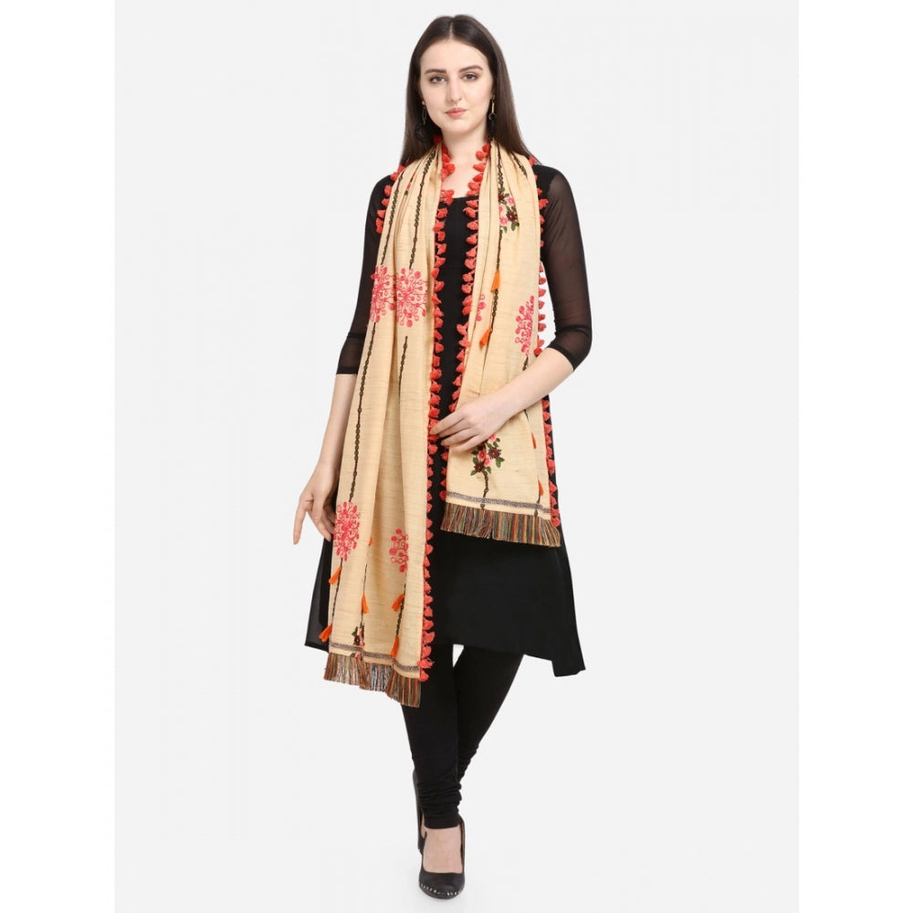 Amfyn Women's Cotton Embroidered Dupatta (Beige, Length: 1.5 to 2 Mtr)