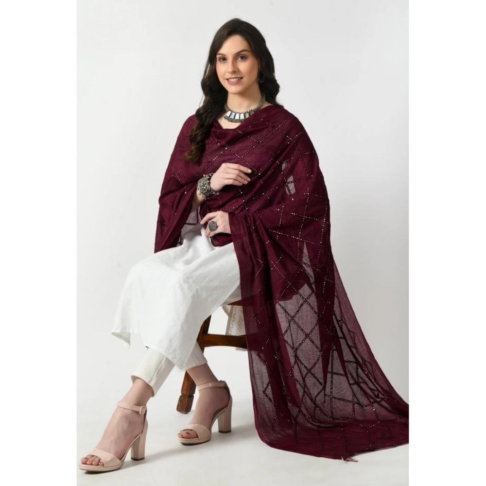 Amfyn Women's Chanderi Self design Dupatta (Wine, Length: Free Size)