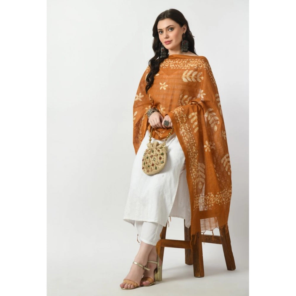 Amfyn Women's Cotton Printed Dupatta (Rust, Length: Free Size)
