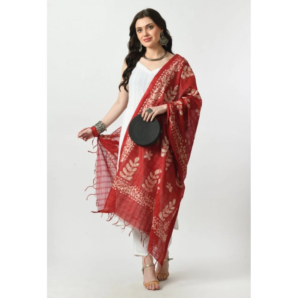 Amfyn Women's Cotton Printed Dupatta (Red, Length: Free Size)