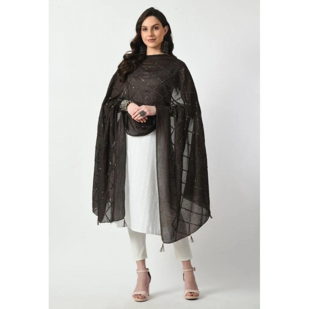 Amfyn Women's Chanderi Self design Dupatta (Dark Browm, Length: Free Size)