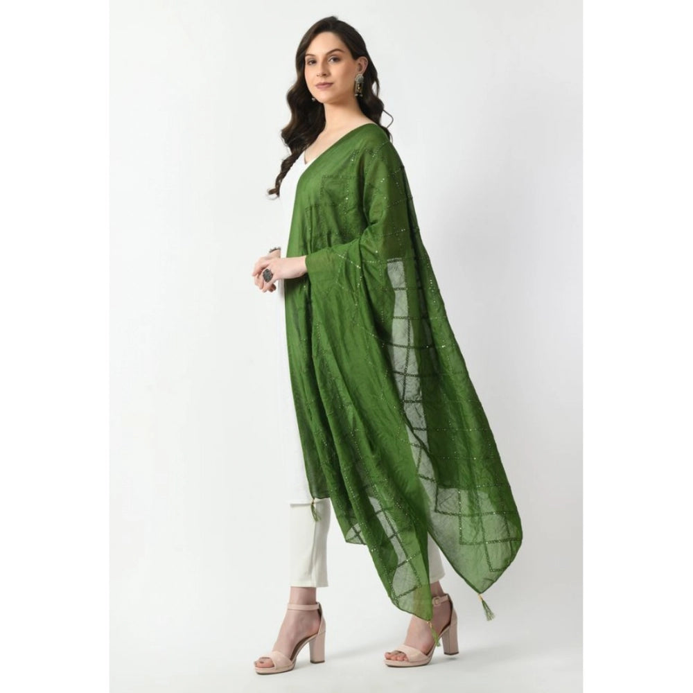 Fashion Women's Chanderi Self Degine Dupatta (Mehandi, Length: Free Size)