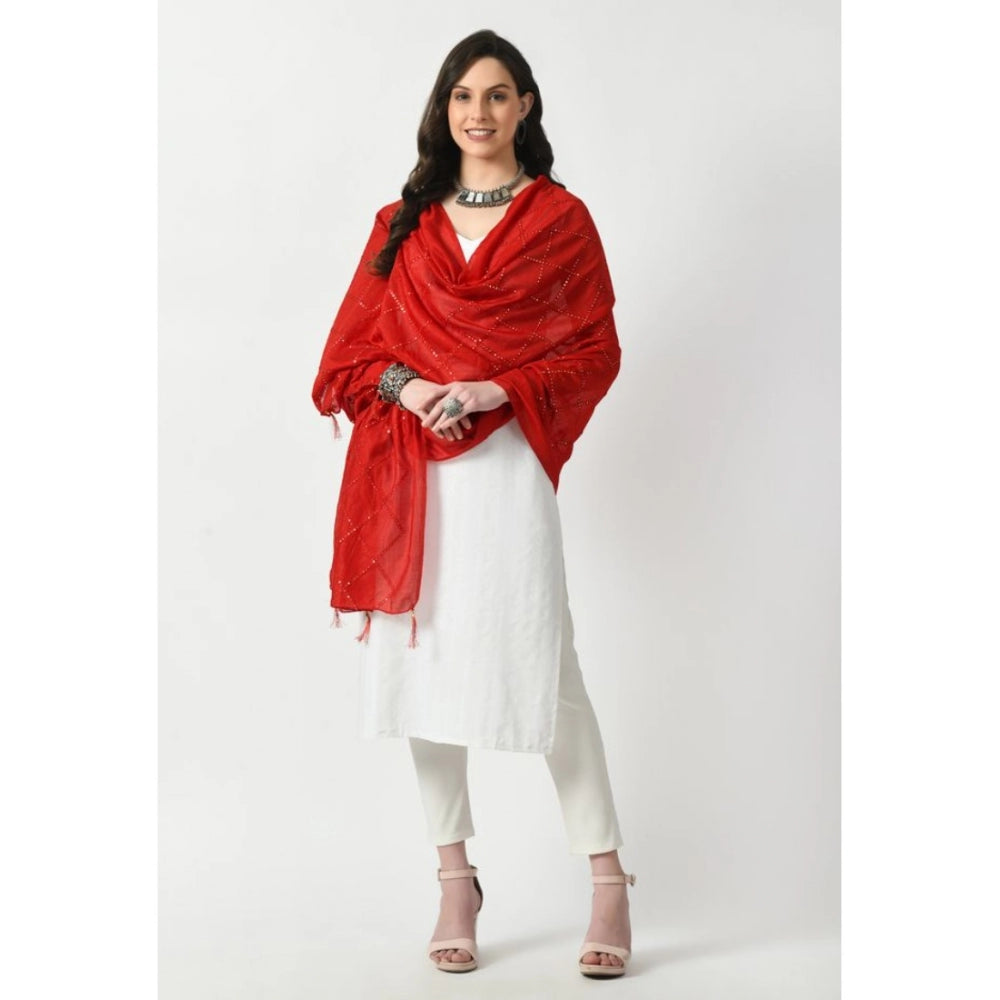 Amfyn Women's Chanderi Self design Dupatta (Red, Length: Free Size)