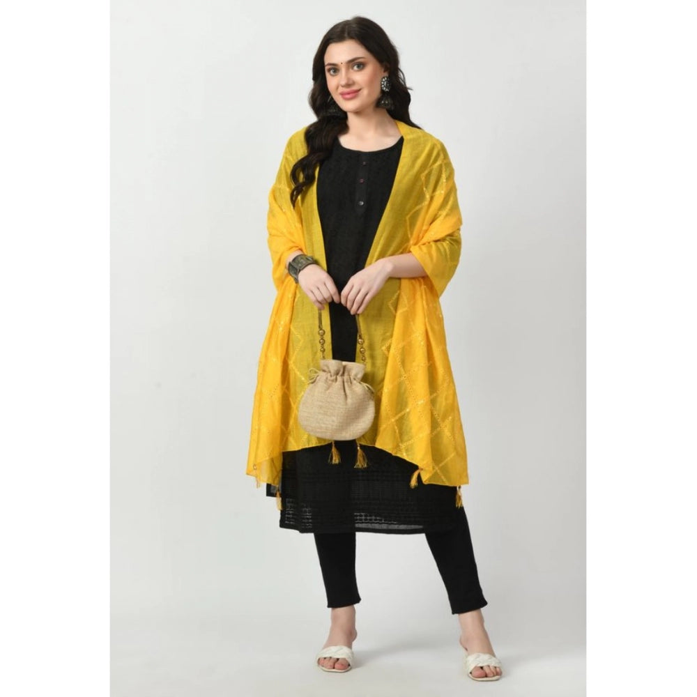 Amfyn Women's Chanderi Self design Dupatta (Yellow, Length: Free Size)