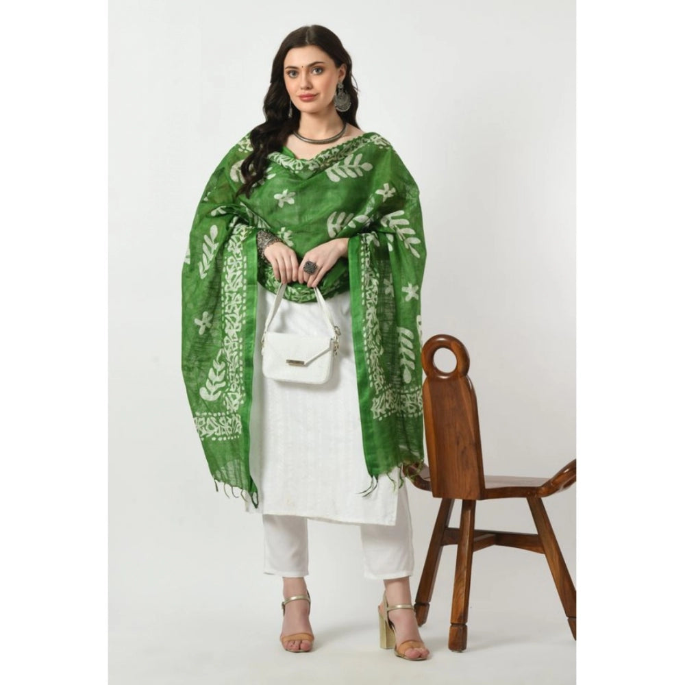 Amfyn Women's Cotton Printed Dupatta (Green, Length: Free Size)