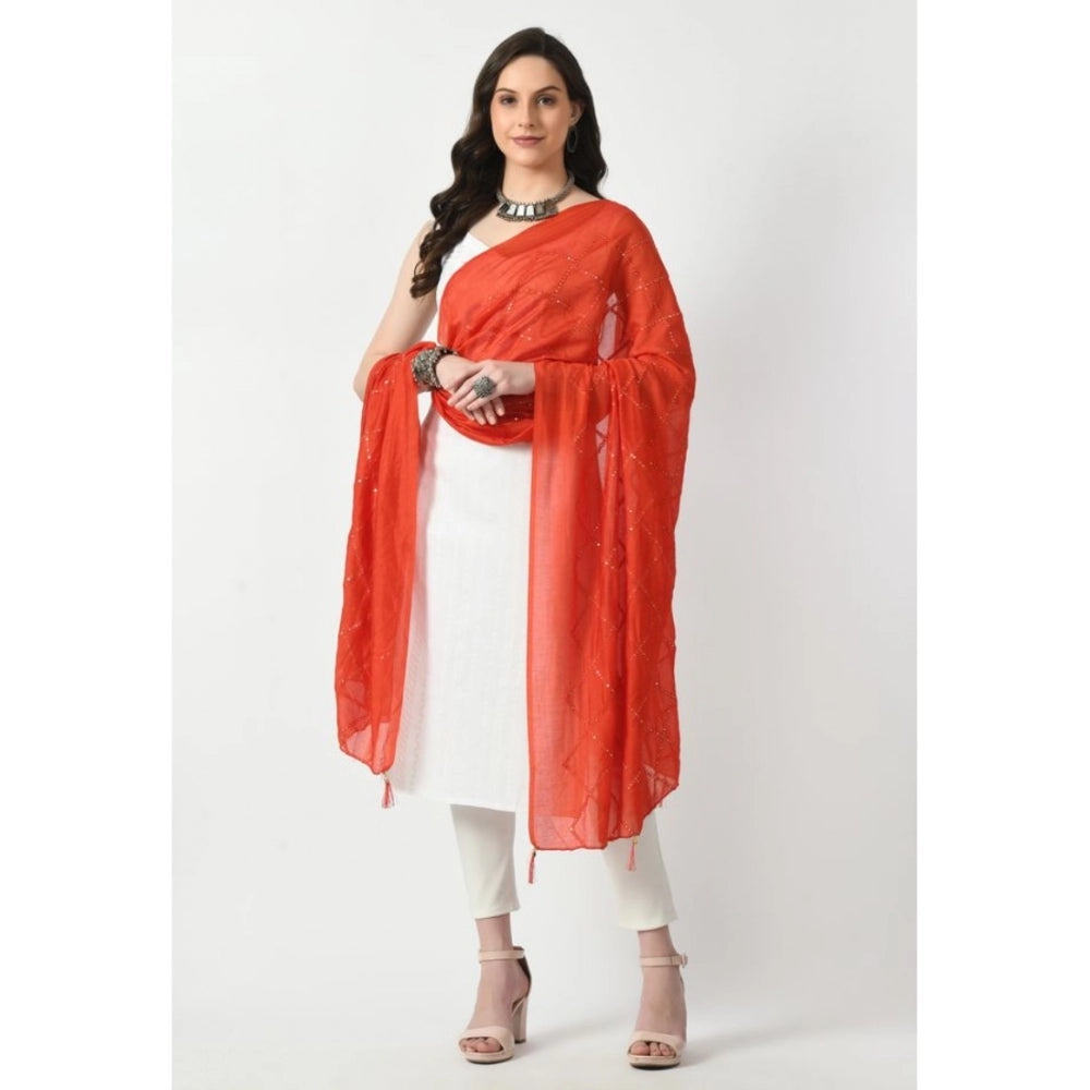 Amfyn Women's Chanderi Self design Dupatta (Orange, Length: Free Size)