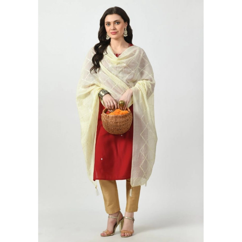 Amfyn Women's Chanderi Self design Dupatta (Off White, Length: Free Size)