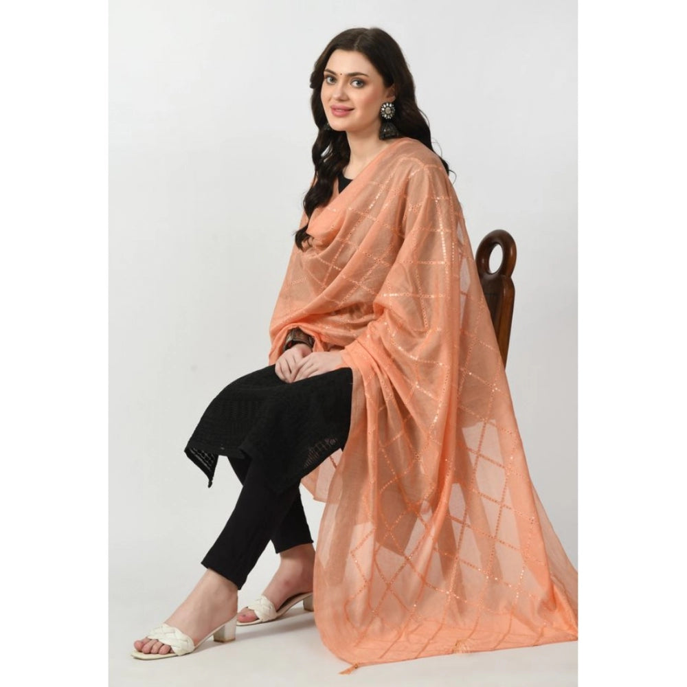 Amfyn Women's Chanderi Self design Dupatta (Peach, Length: Free Size)