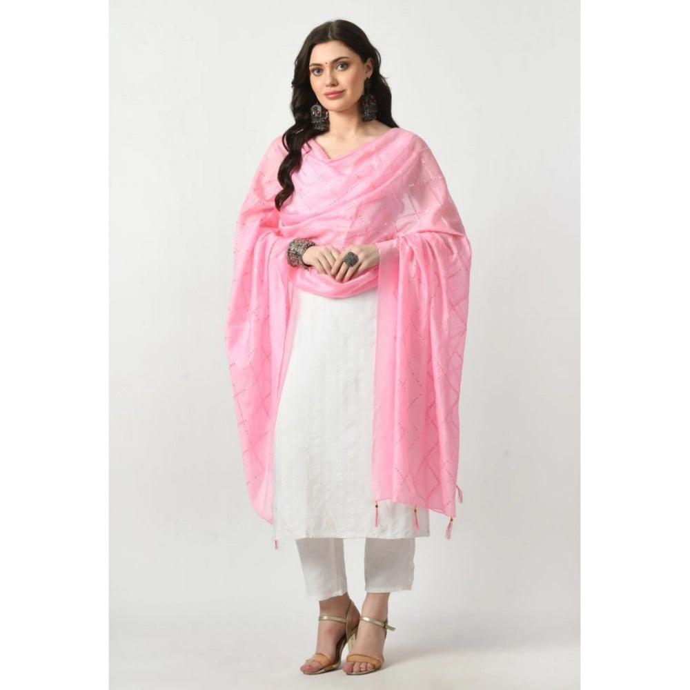 Amfyn Women's Chanderi Self design Dupatta (Pink, Length: Free Size)