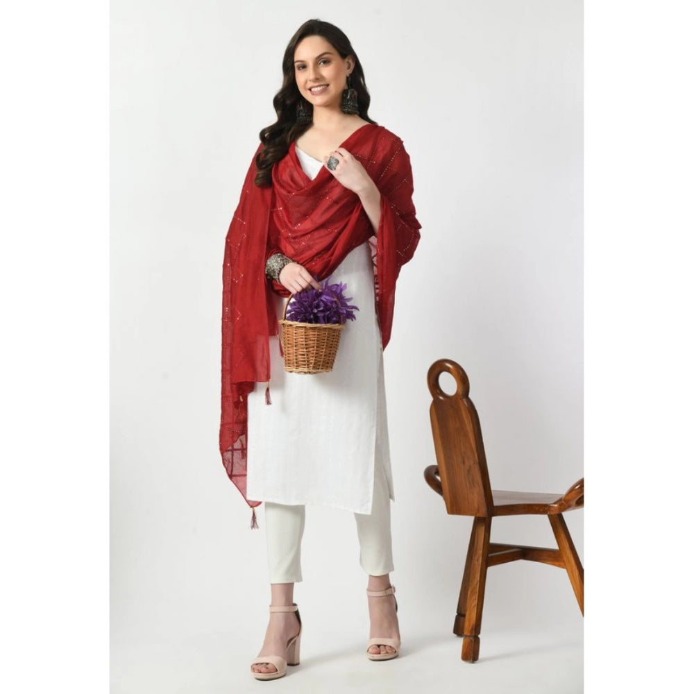 Fashion Women's Chanderi Self Degine Dupatta (Maroon, Length: Free Size)