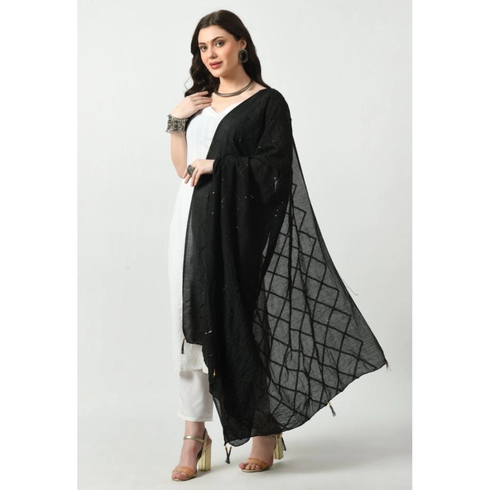 Fashion Women's Chanderi Self Degine Dupatta (Black, Length: Free Size)