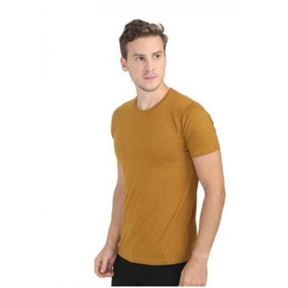Amfyn Men's Casual Short Sleeves Cotton Round Neck T-shirt (Mustard)