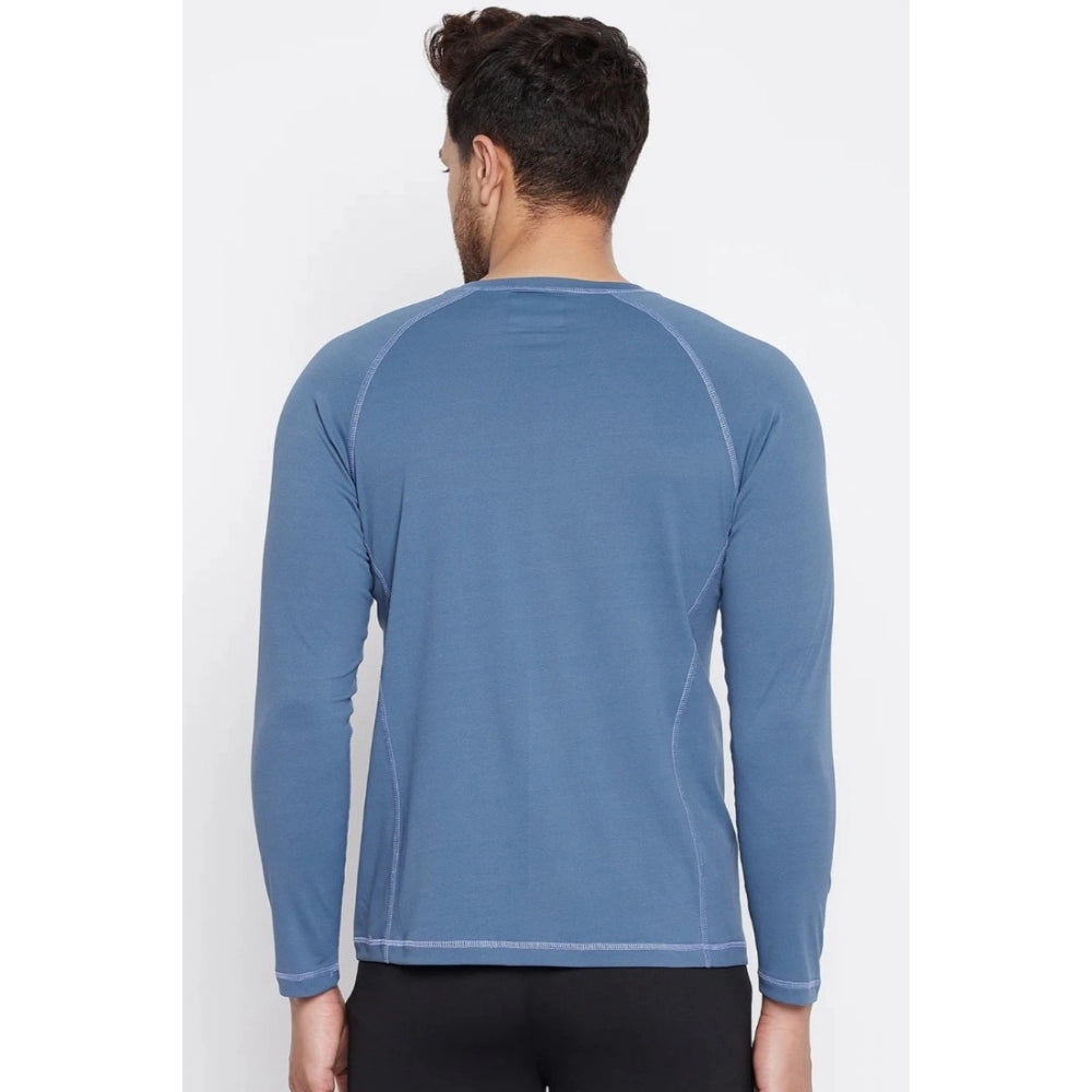 Amfyn Men's Solid Polyester Full Sleeve T.Shirt (Blue)
