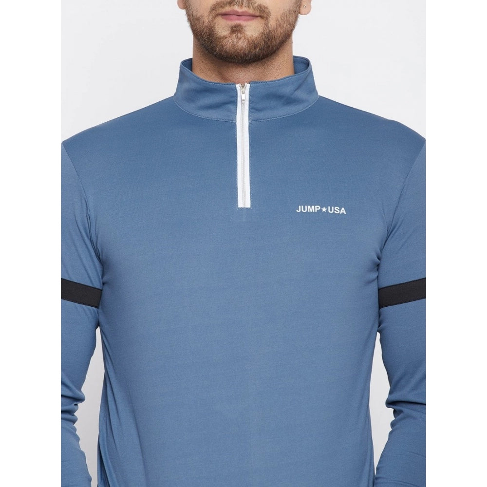 Amfyn Men's Solid Polyester Full Sleeve T.Shirt (Blue)