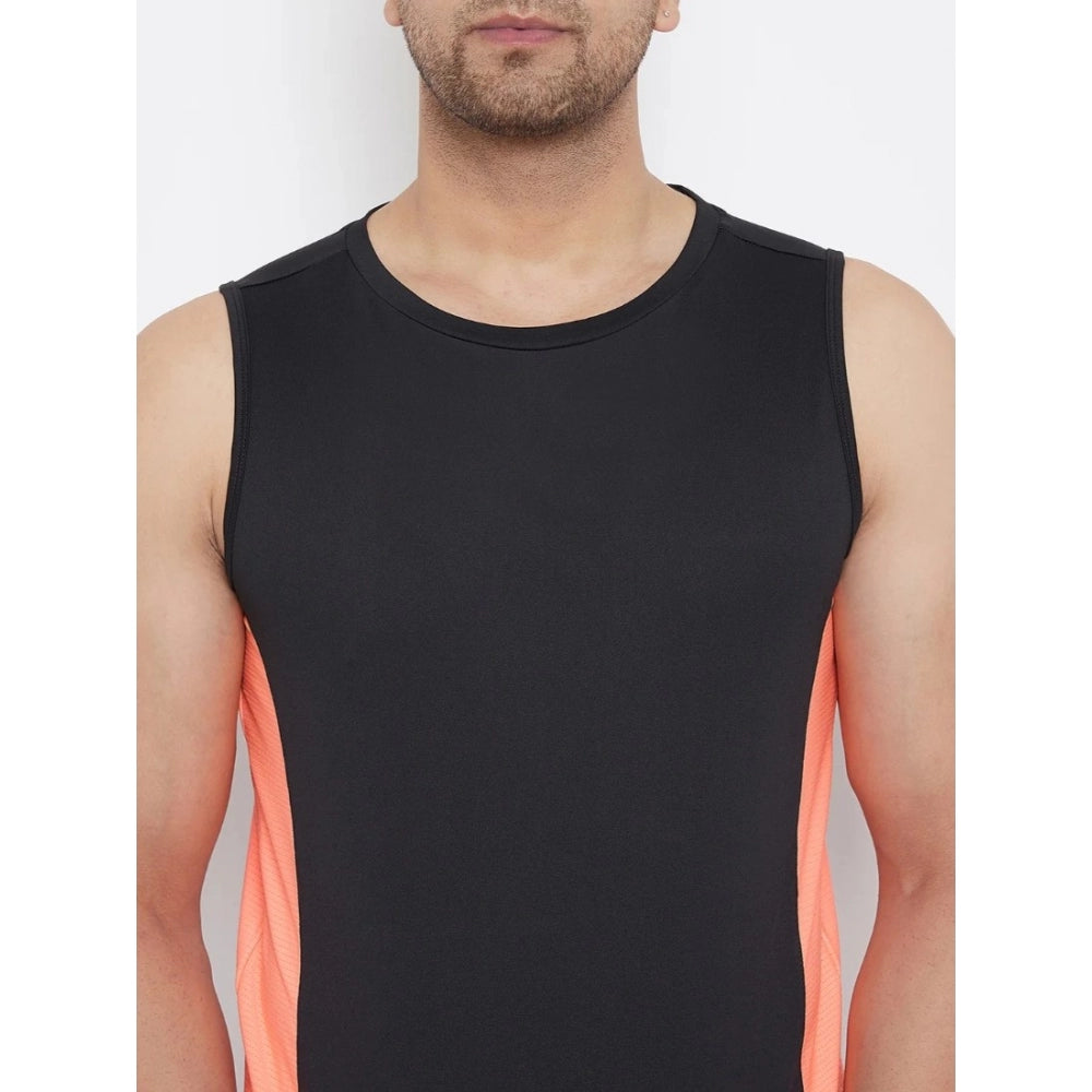 Amfyn Men's Solid Polyester Sleeveless T.Shirt (Black)