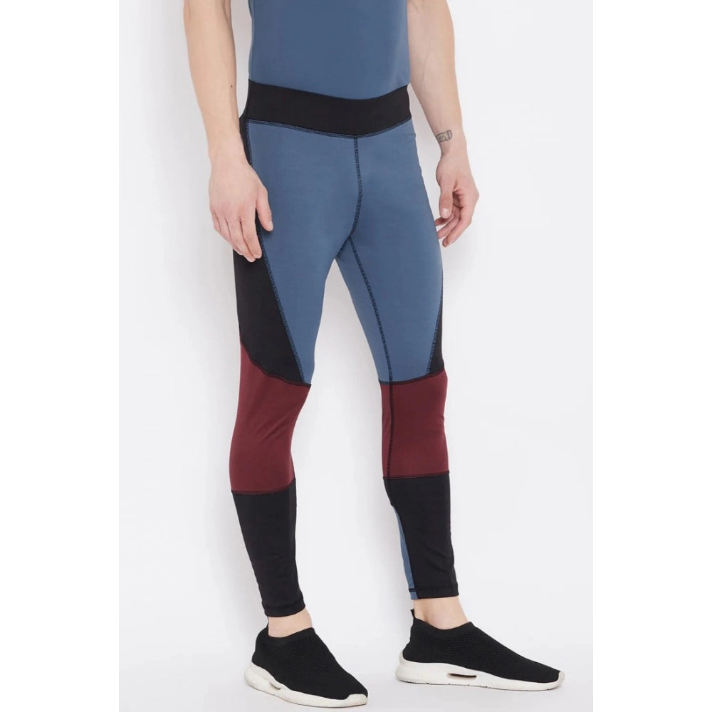 Amfyn Men's Colour Blocked Polyester Tights (Blue)