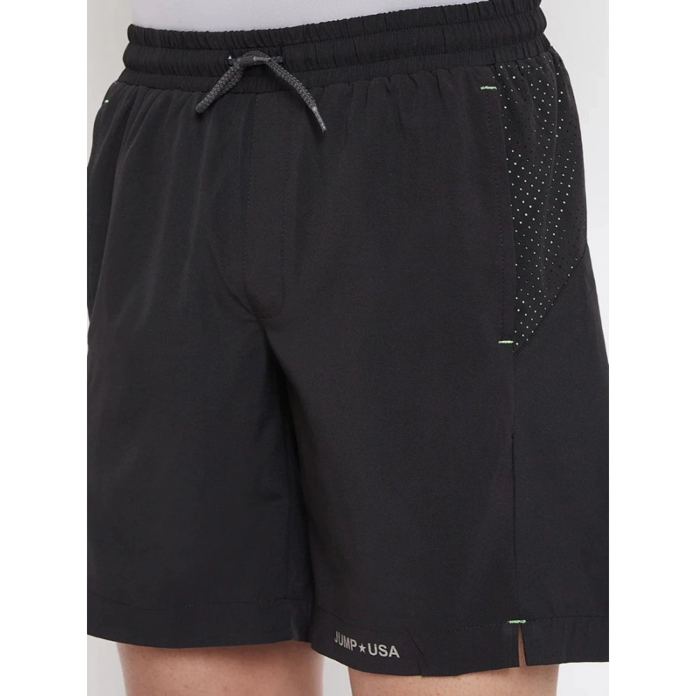 Amfyn Men's Solid Polyester Above Knee Shorts (Black)