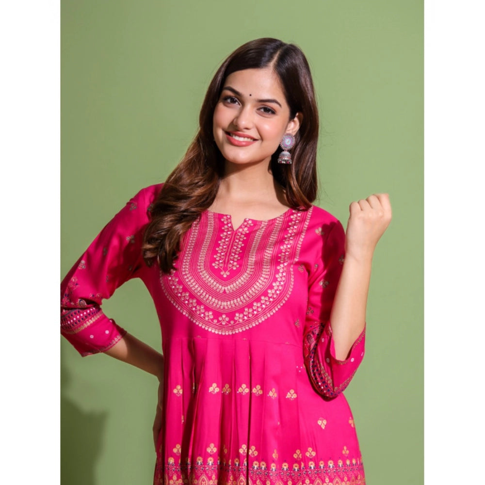 Amfyn Women's Casual Viscose Rayon 3-4th Sleeve Kurti (Pink)
