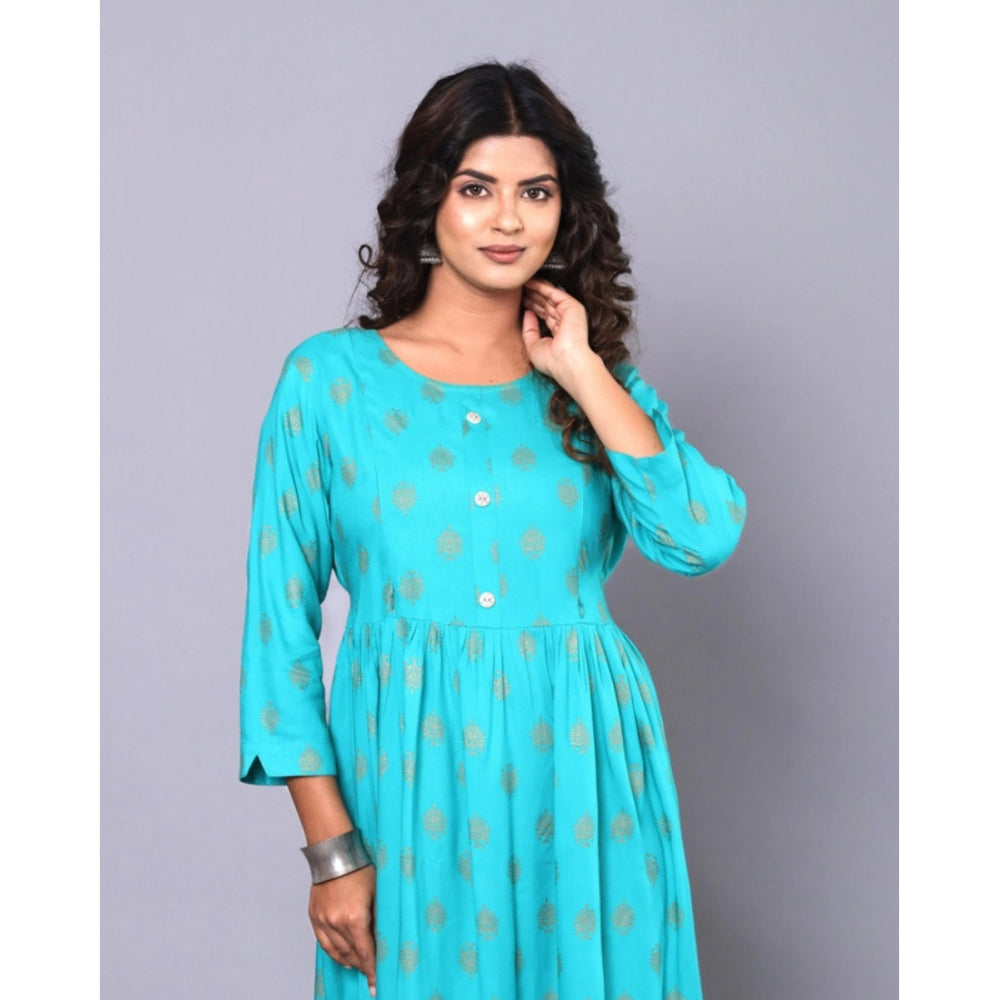 Amfyn Women's Casual Viscose Rayon 3-4th Sleeve Maternity Kurti (Aqua Blue)