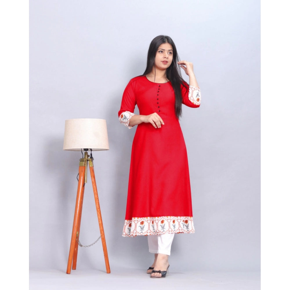 Amfyn Women's Casual Viscose Rayon 3-4th Sleeve Kurti (Red)