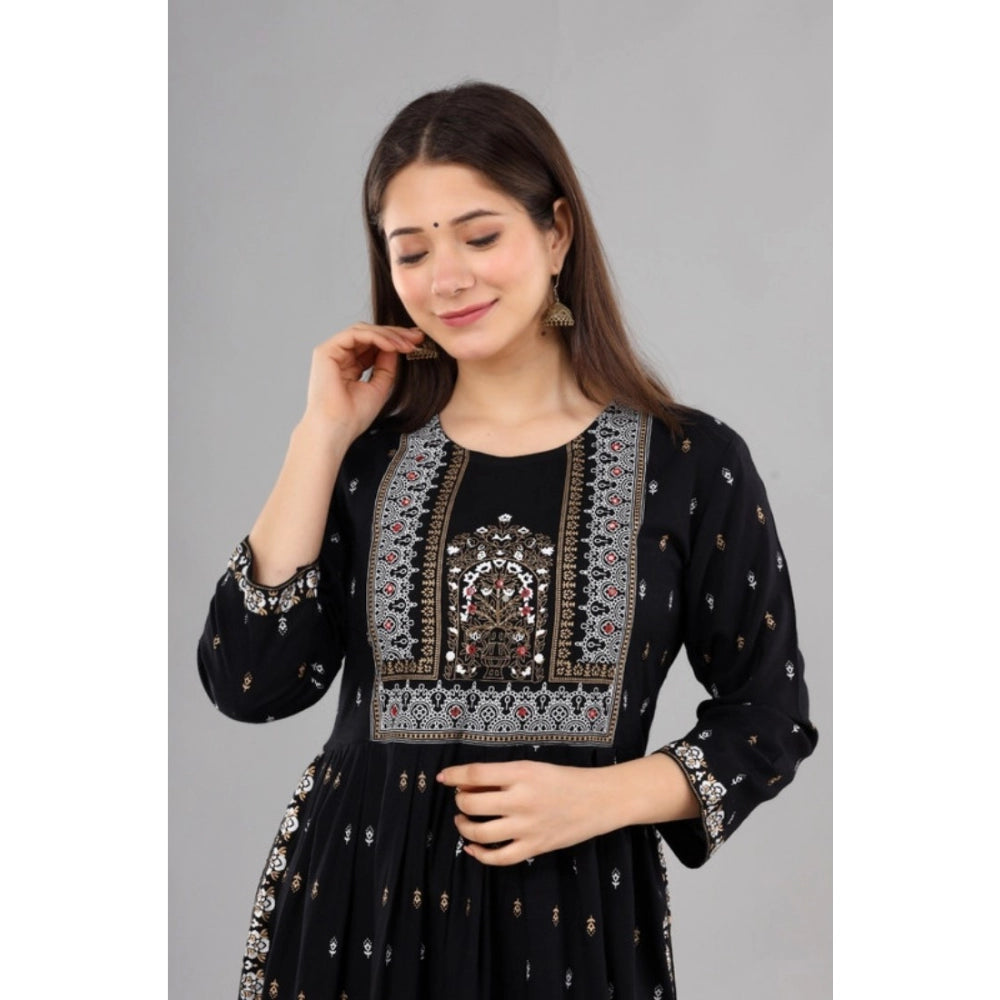 Amfyn Women's Casual Viscose Rayon 3-4th Sleeve Nayra Cut Kurti (Black)