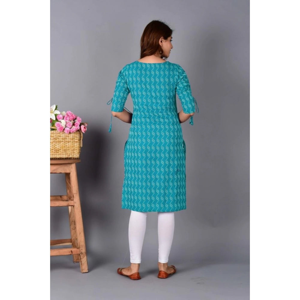 Amfyn Women's Casual Cotton 3-4th Sleeve Kurti (Aqua Blue)