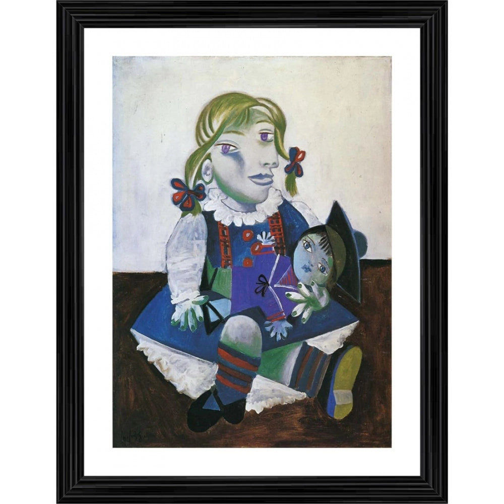 Amfyn Maya with her Doll 1938 Painting With Wood Photo Frame (Multicolor)
