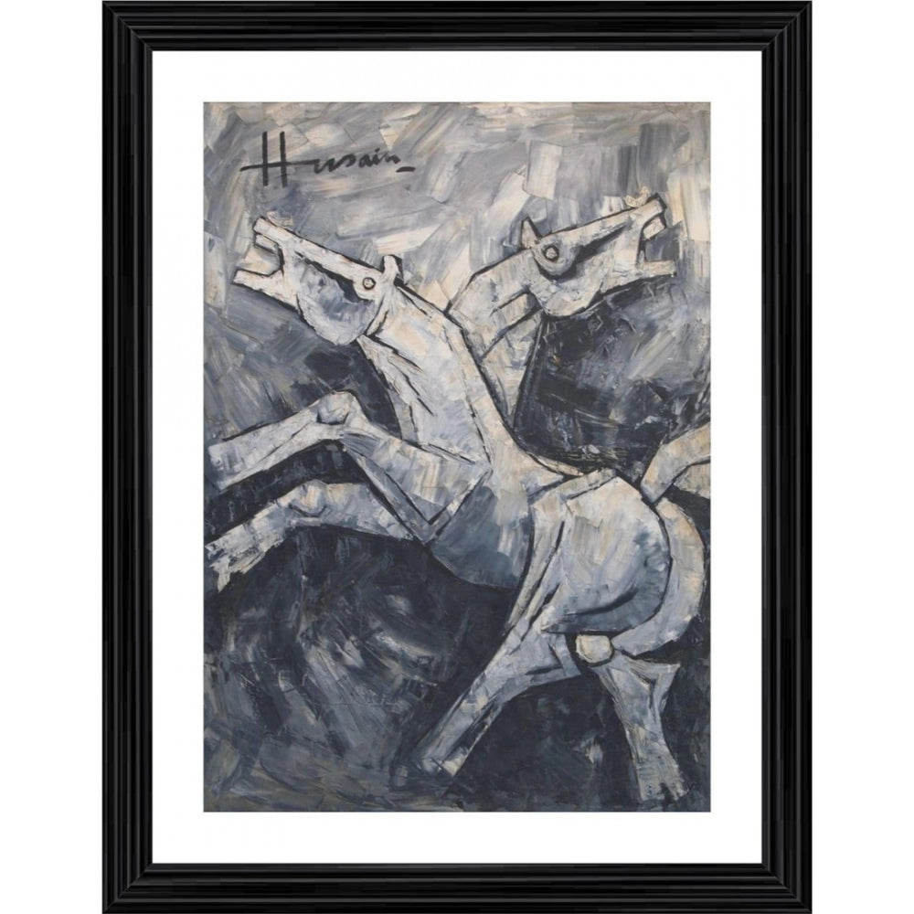 Amfyn Horse Painting With Wood Photo Frame (Multicolor)