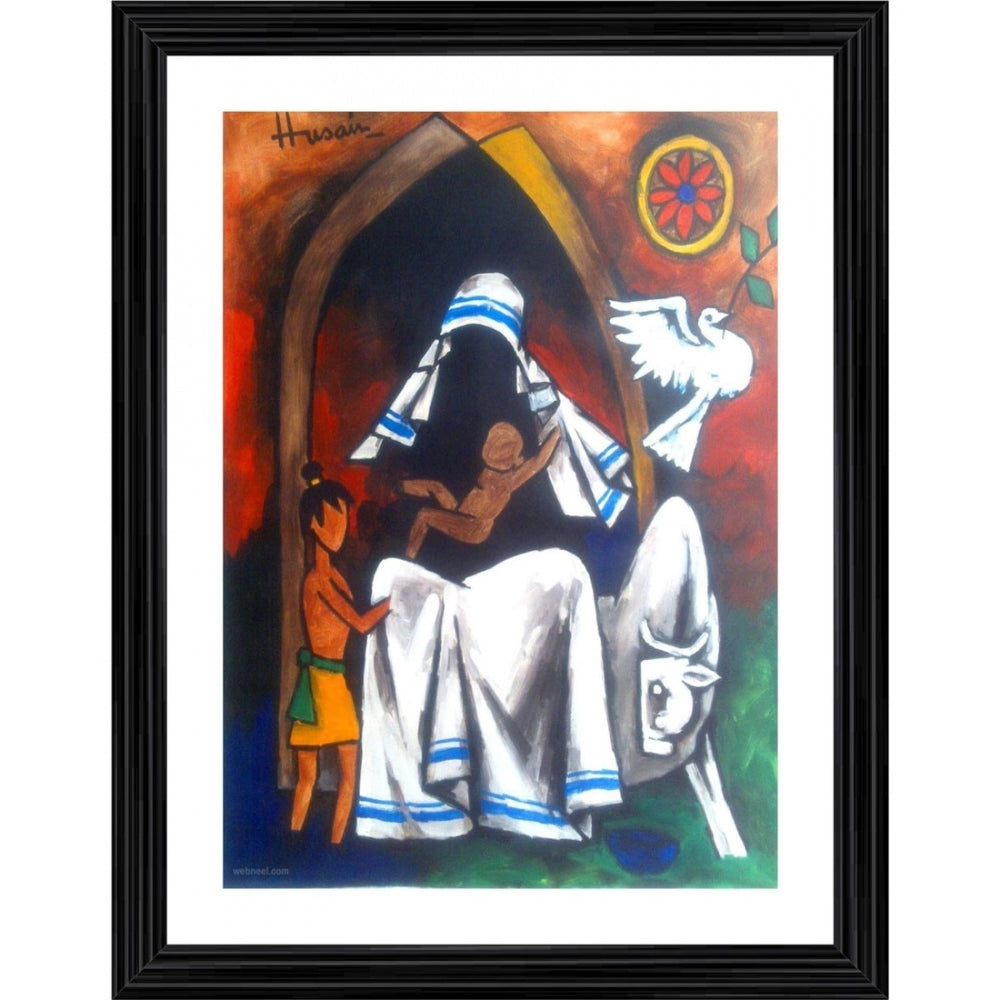Amfyn Mother Teresa Goddess of Peace Painting With Wood Photo Frame (Multicolor)