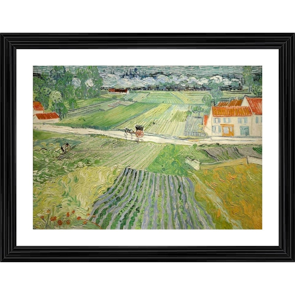 Amfyn Train in the Rains at Auvers 1890 Painting With Wood Photo Frame (Multicolor)