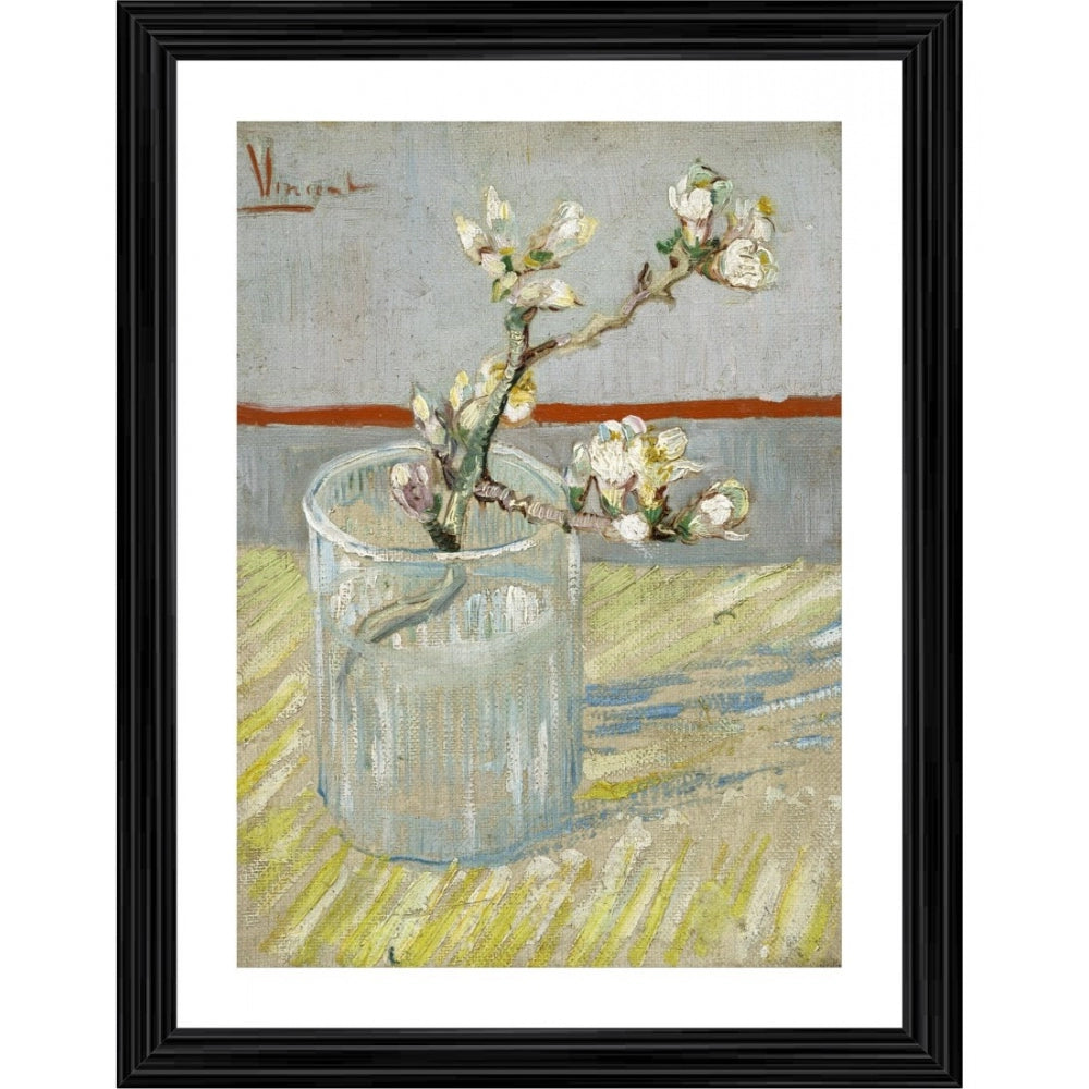 Amfyn Sprig of Flowering Almond in a Glass 1888 Painting With Wood Photo Frame (Multicolor)