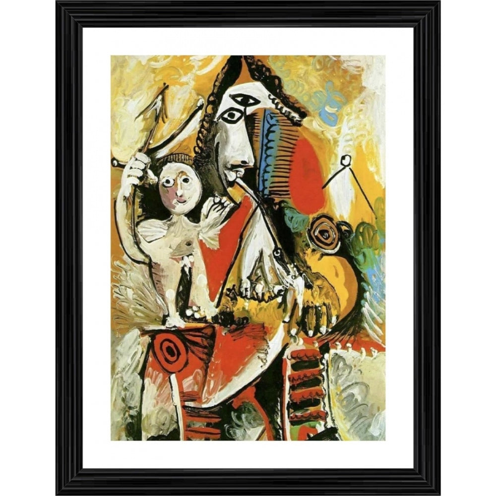 Amfyn Musketeer and Amor 1969 Painting With Wood Photo Frame (Multicolor)