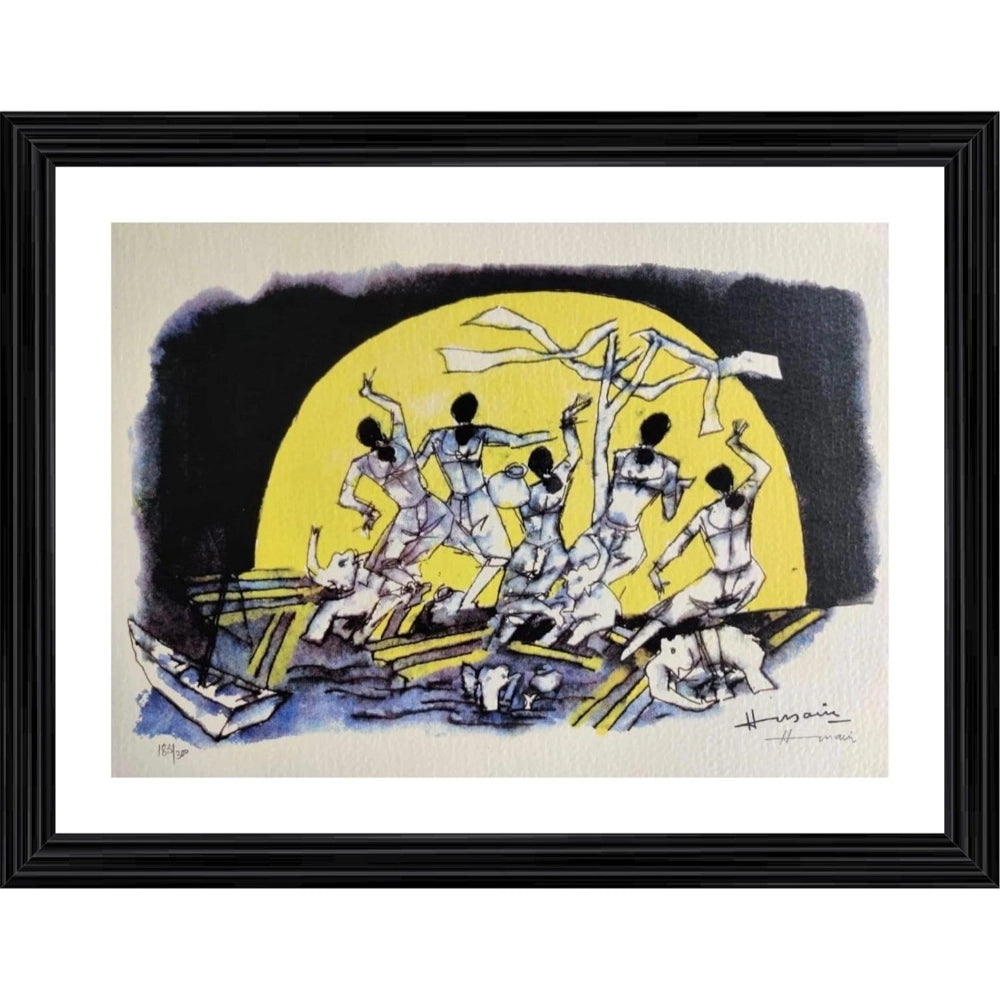 Amfyn Dancing Ladies Painting With Wood Photo Frame (Multicolor)