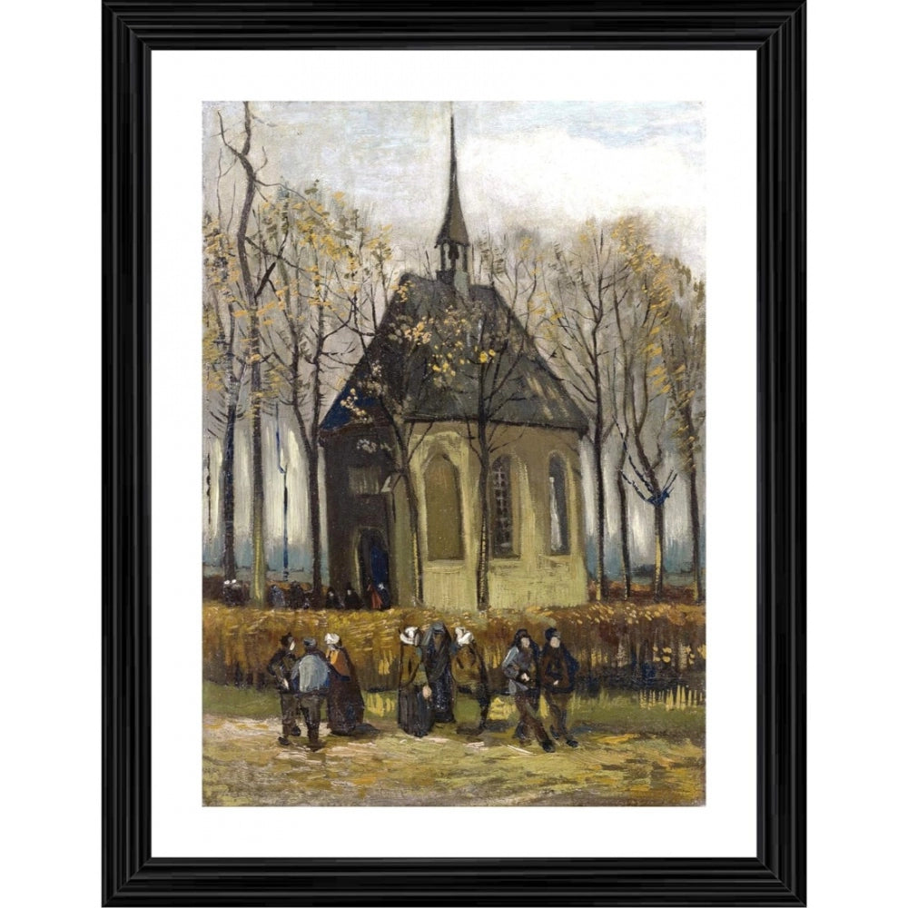 Amfyn Congregation Leaving the Reformed Church 1884 Painting With Wood Photo Frame (Multicolor)