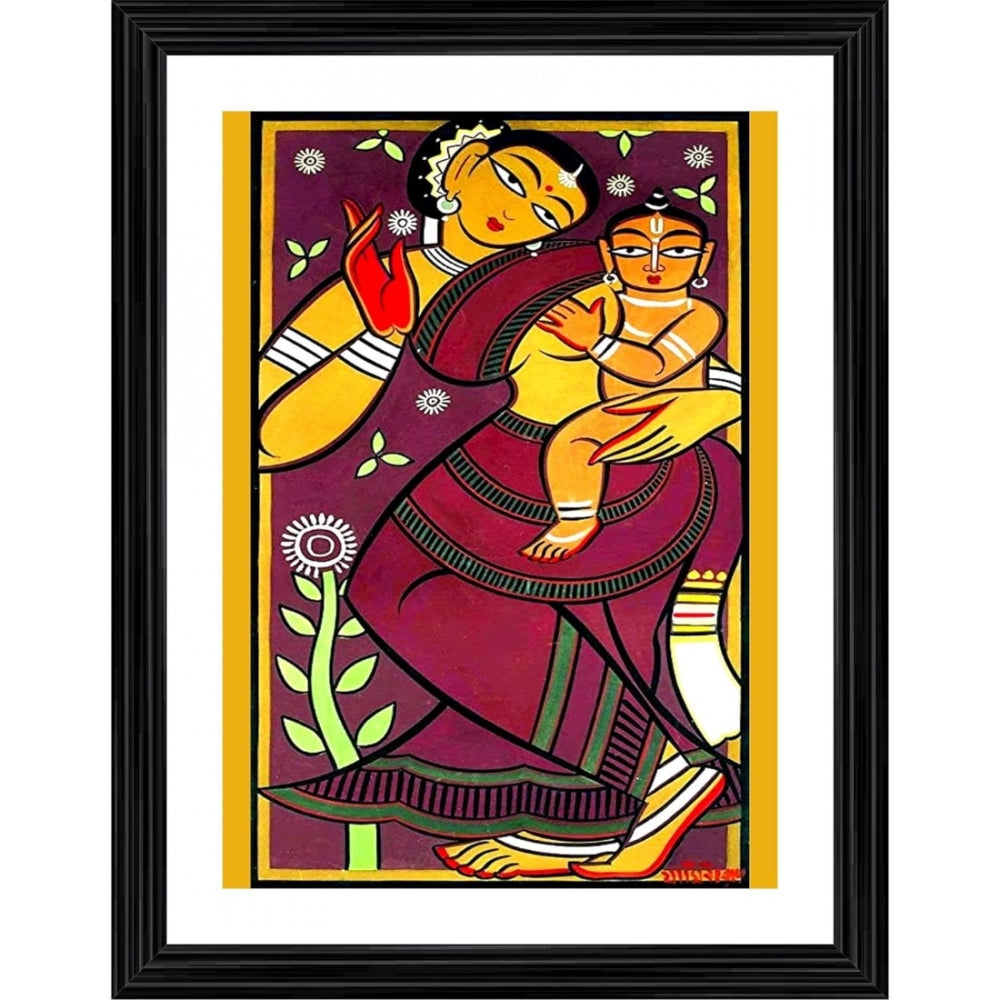 Amfyn Mother and Child 2 Painting With Wood Photo Frame (Multicolor)