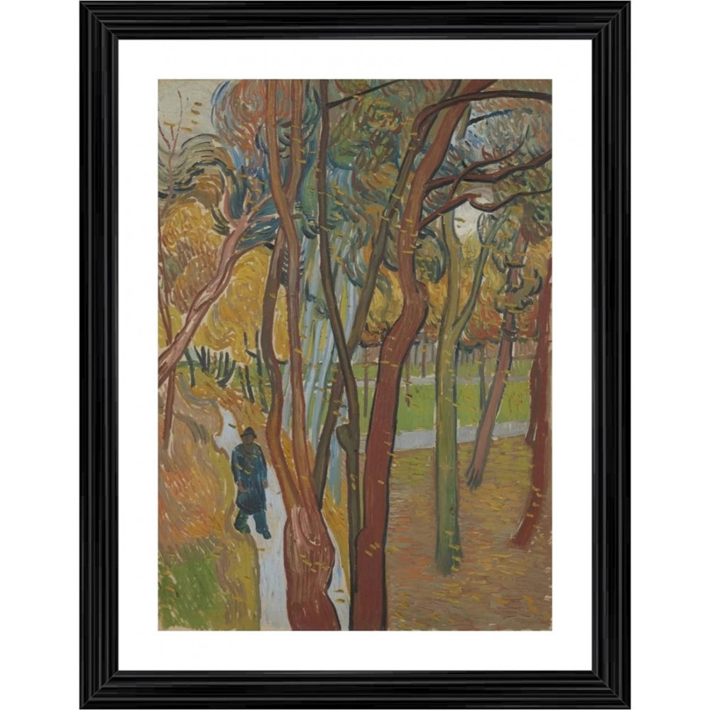 Amfyn The Garden of Saint Pauls Hospital 1889 Painting With Wood Photo Frame (Multicolor)