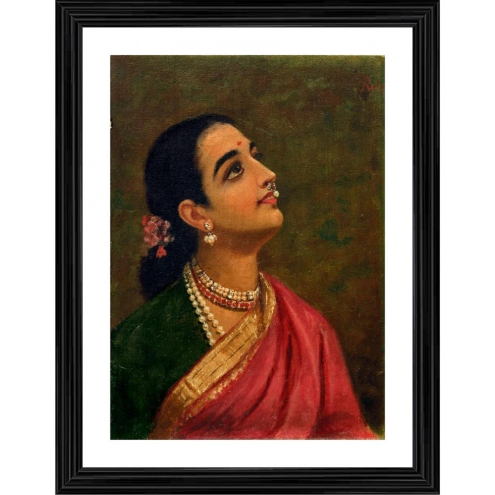 Amfyn Maharashtrian Woman 1891 Painting With Wood Photo Frame (Multicolor)