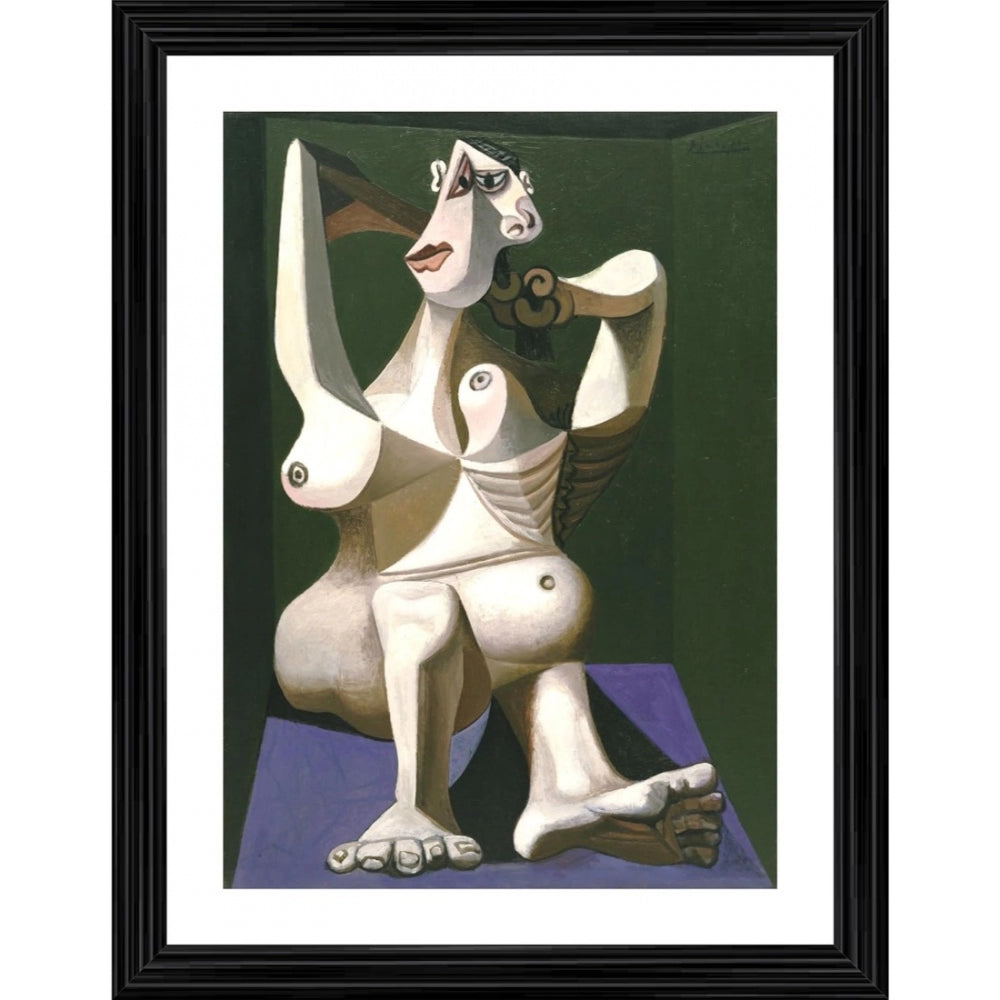 Fashion Woman Dressing Her Hair 1940 Painting With Wood Photo Frame (Multicolor)