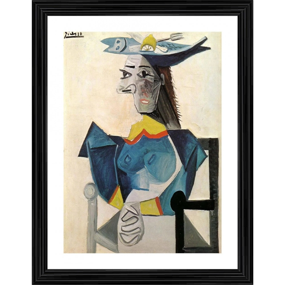 Amfyn Woman in a Fish Hat 1942 Painting With Wood Photo Frame (Multicolor)